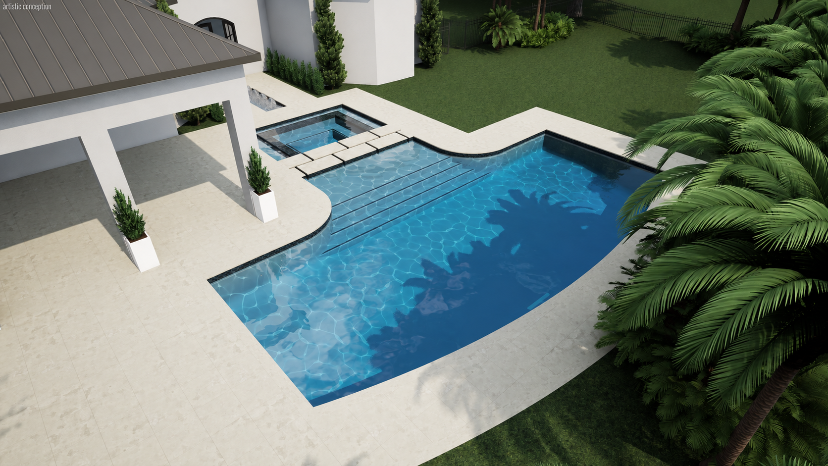 The Garden Enclave pool & residence design rendering