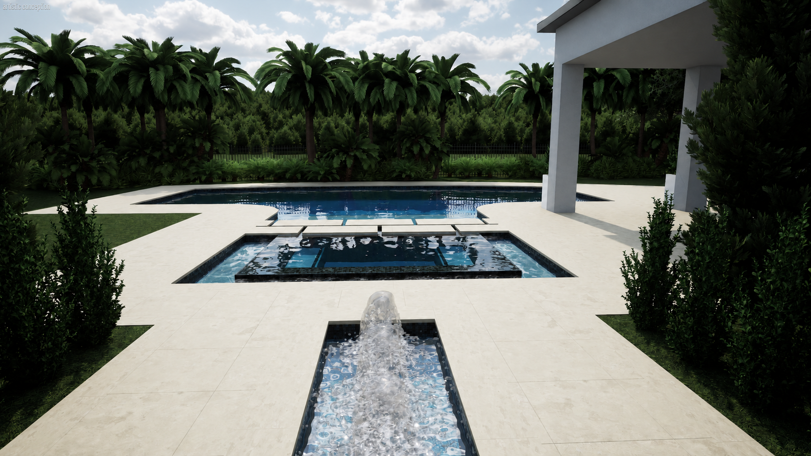 The Garden Enclave fountain & spa design rendering