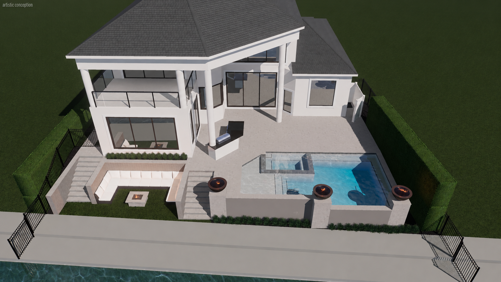 The Horizon Estate pool, house, terrace and lower lounge concept