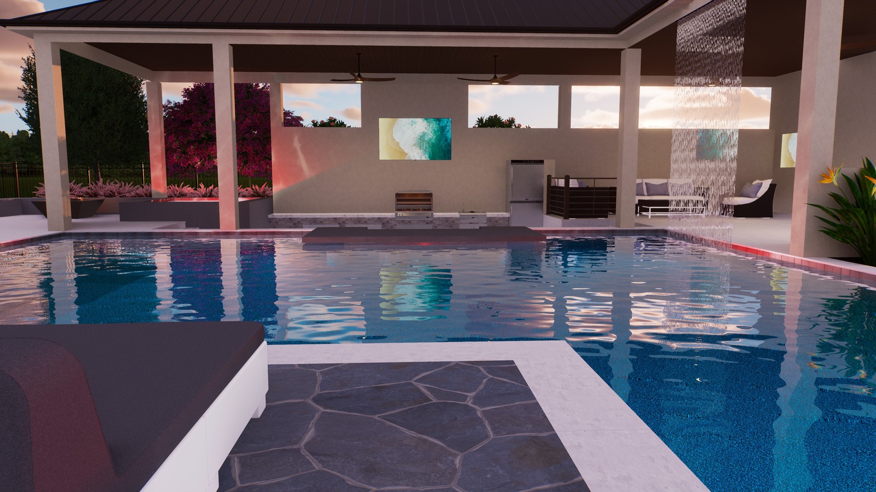 The Pavilion Estate — sunset pavilion concept rendering