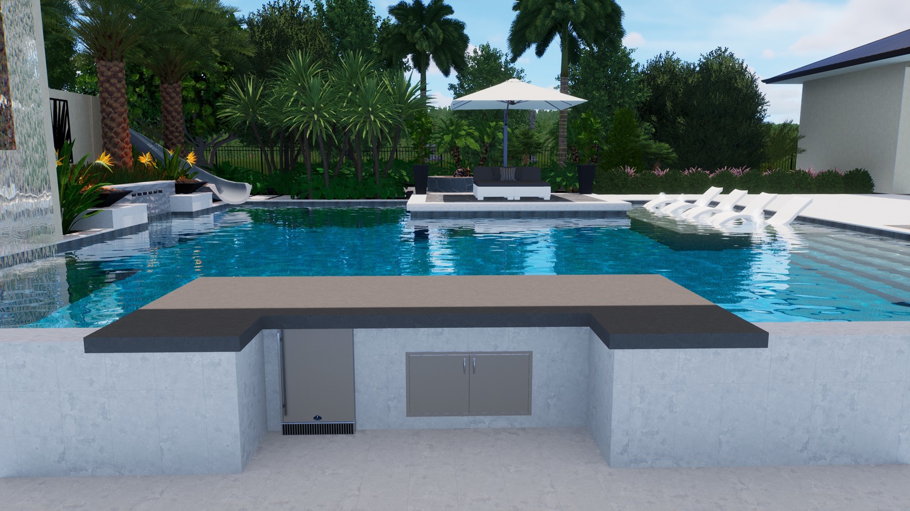 The Pavilion Estate — swim-up bar concept rendering