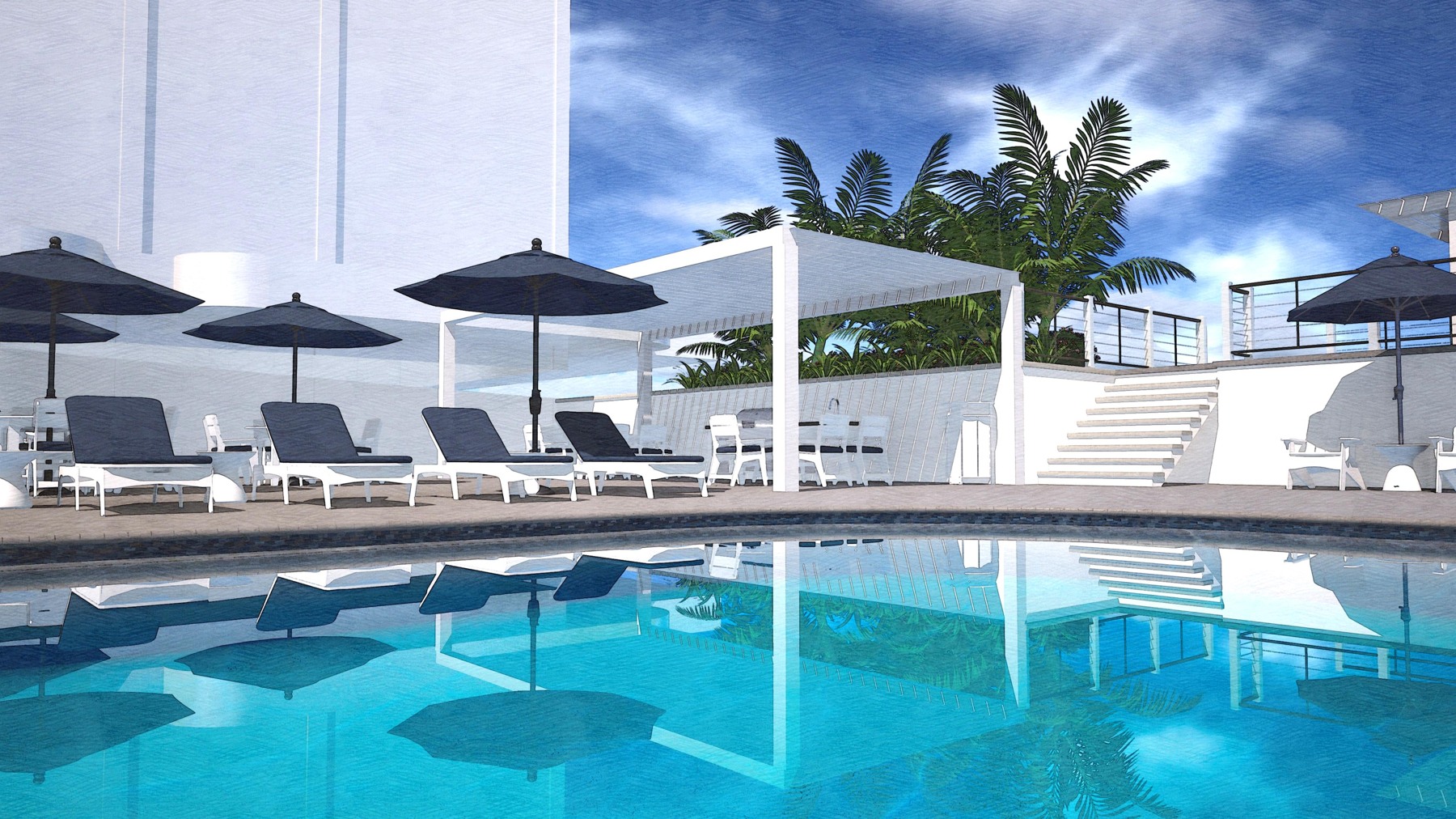 Riviera Terrace — pool-level perspective concept rendering
