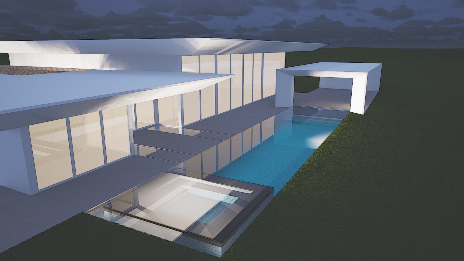 Elevated evening Stillwater Reserve pool and spa perspective