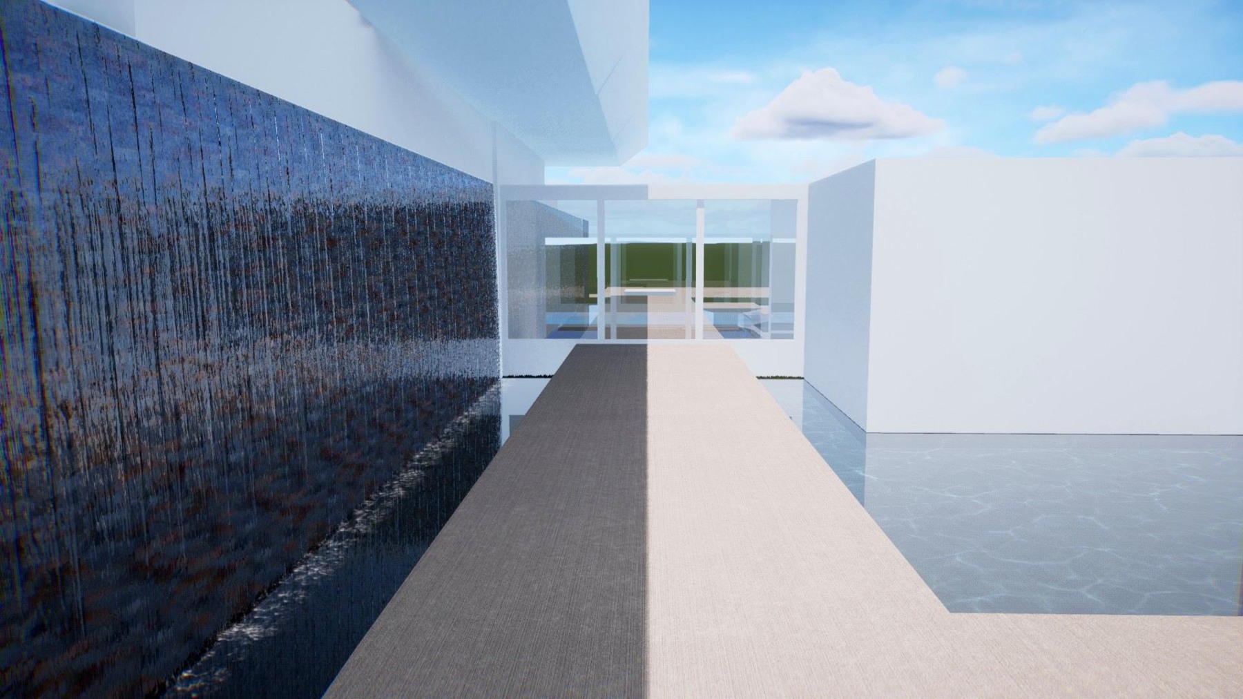 Stillwater Reserve — water-wall walkway concept rendering
