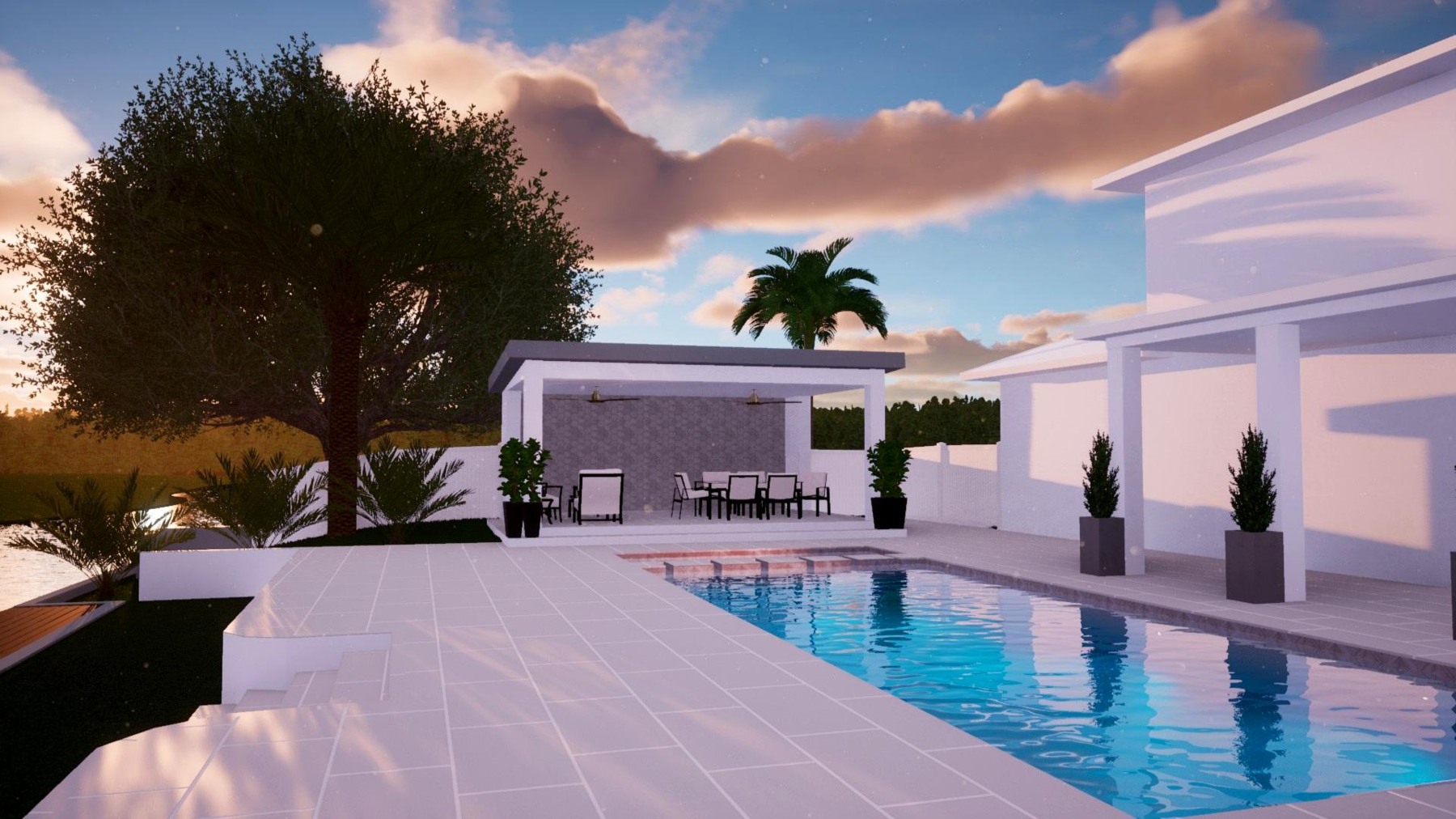 Villa Solara — sunset pool concept rendering