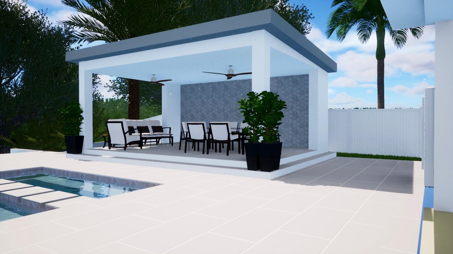 Villa Solara — pavilion dining concept rendering