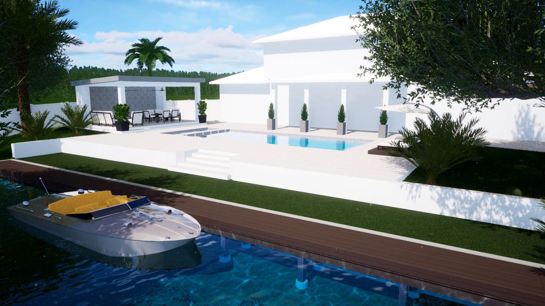 Villa Solara — waterfront context concept rendering