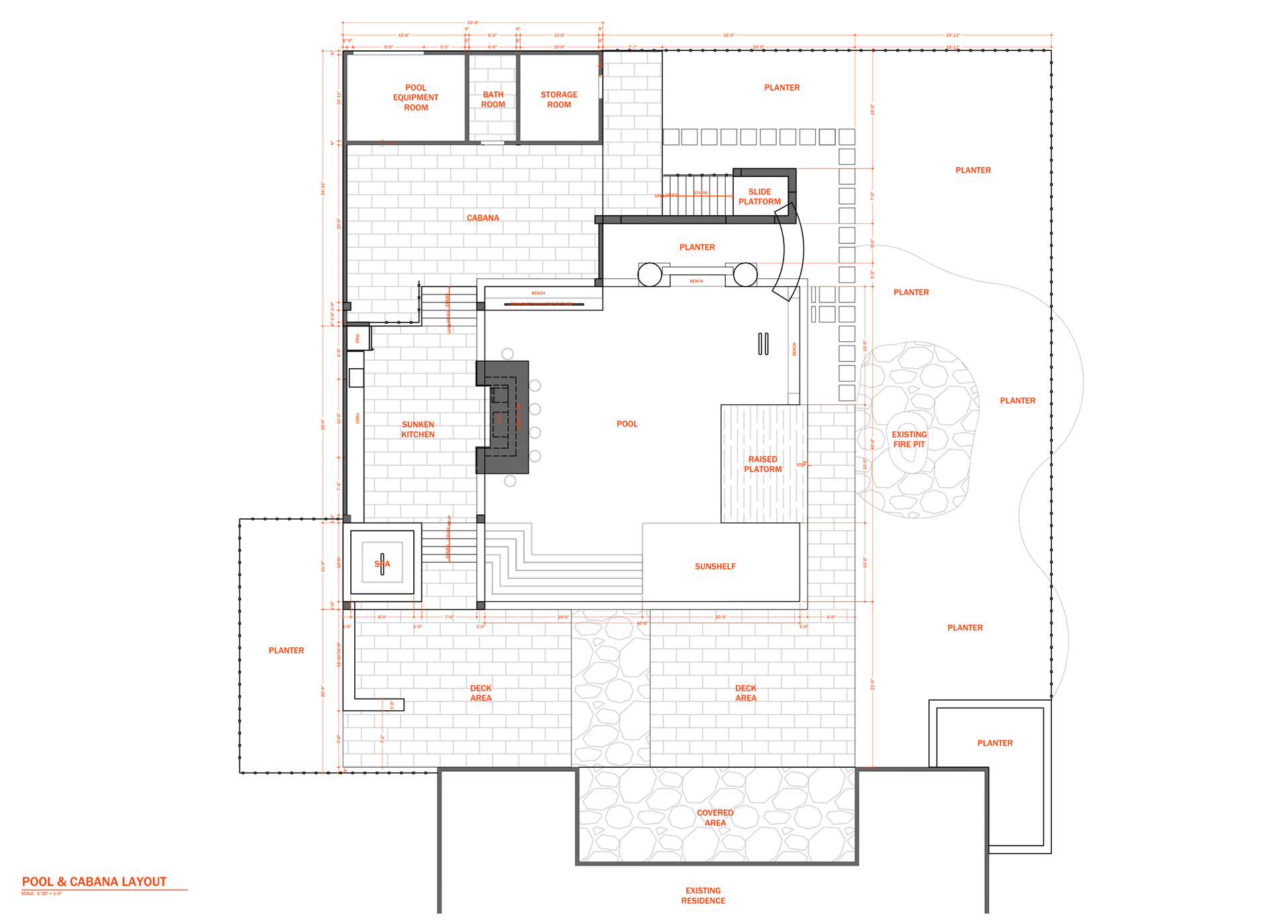 The Pavilion Estate 2D concept plan showing the pool and outdoor living layout