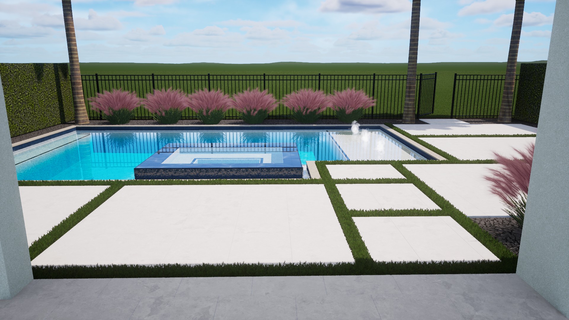 Villa Nocturne pool and raised spa in daylight